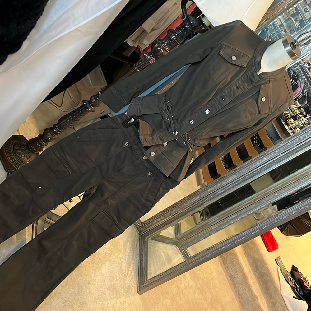 Olive colored jacket and pants set
